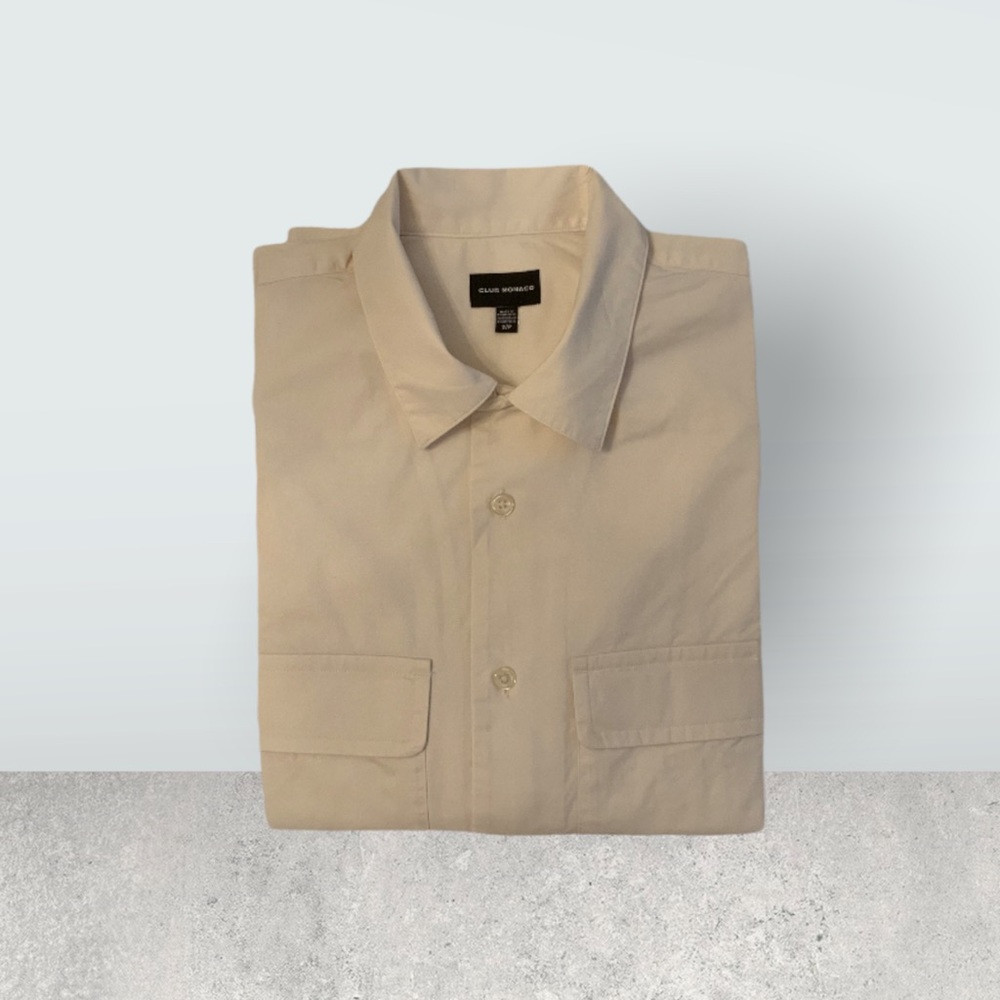 Club Monaco Men’s Workshirt Straight Fit Cotton Long Sleeve Off White/Ivory